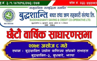 बुद्धशान्ति बचत तथा ऋण सहकारी संस्था लि. को छैठौं वार्षिक साधारण सभा कार्यक्रम सफलता पूर्वक सम्पन्न